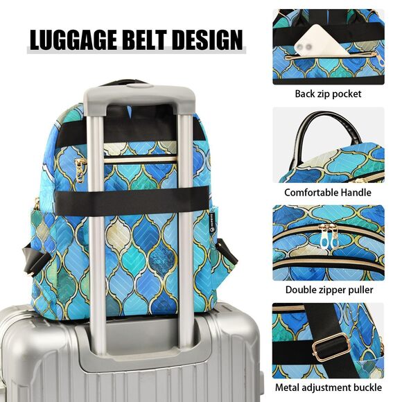 3115 Turquoise Blue Teal Green Pattern Mini Backpack Purse Travel Bag main image 6